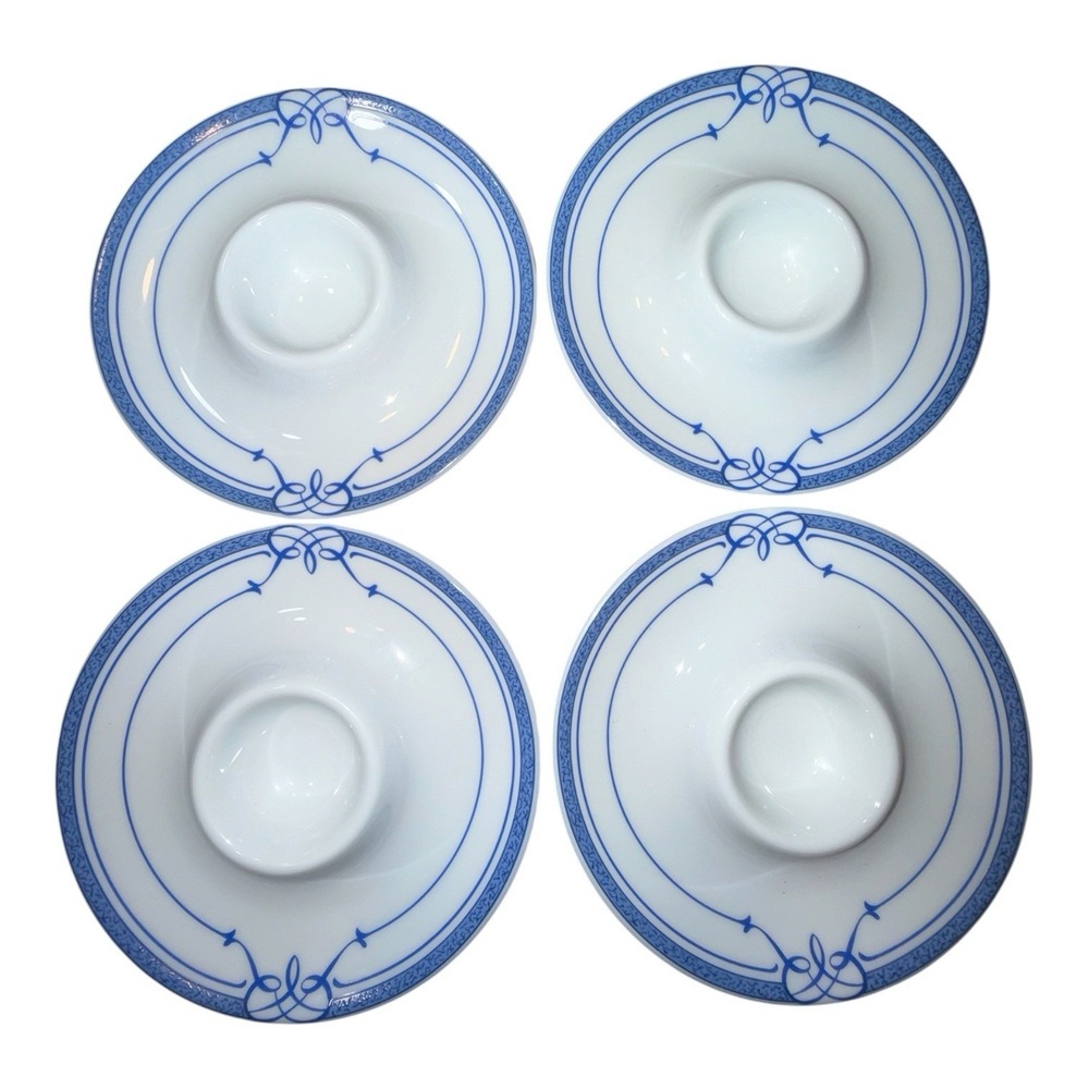 Bernardaud France Cafe Paris Blue White Set Of 4 Egg Holders Porcelain